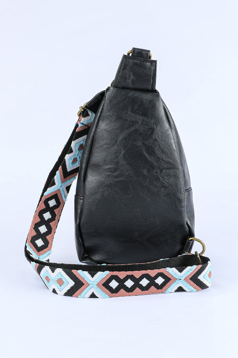 Black Colorblock Leatherette Zipper Chest Bag