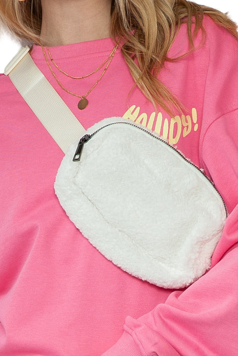 Bright White Sherpa Adjustable Strap Crossbody Bag