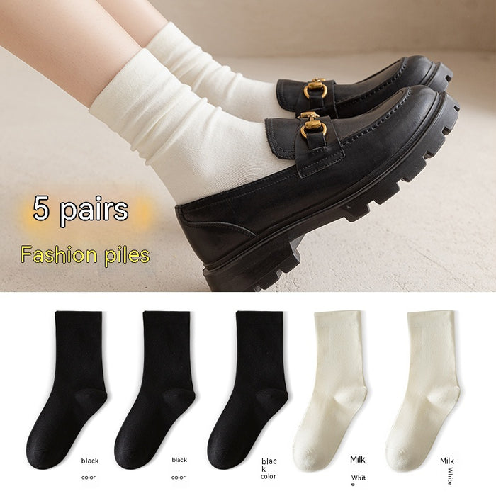 White Women's Mid-tube Socks Solid Color