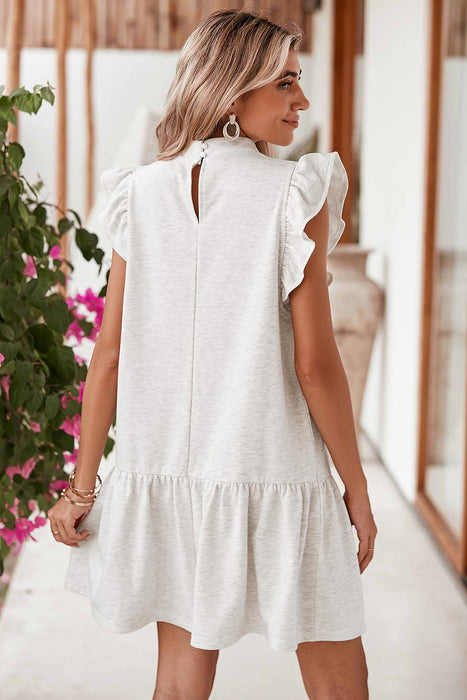 White Solid Color Ruffle Hem Mini Sweatshirt Dress