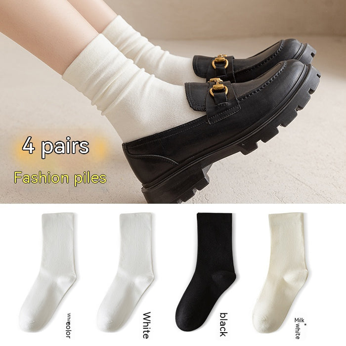 White Women's Mid-tube Socks Solid Color