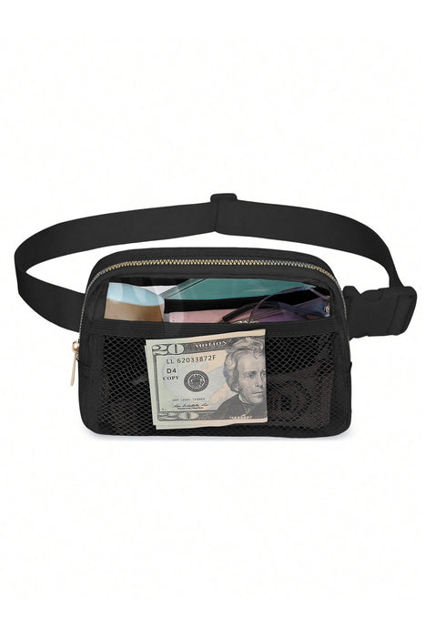 Black Adjustable Straps Zipper Clear Waist Bag