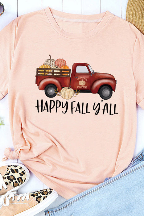 Pink Pumpkin Truck Short Sleeve Halloween Graphic T Shirt