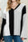 Black Color Block Ribbed Knit V Neck Pullover Long Sleeve Top