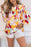 Multicolor Abstract Bohemian Puff Sleeve Blouse