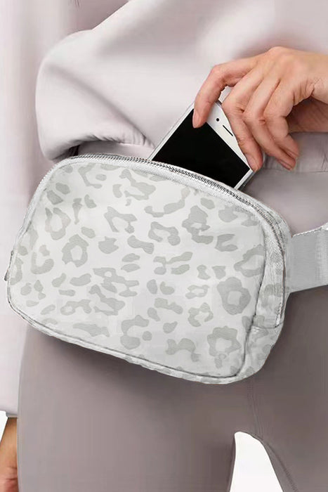 White 20*5*14cm Leopard Print Buckle Canvas Waist Pack Belt Bag