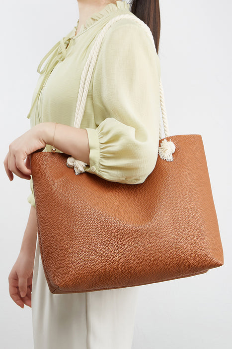 Chestnut Rope Straps PU Leather Single Shoulder Bag