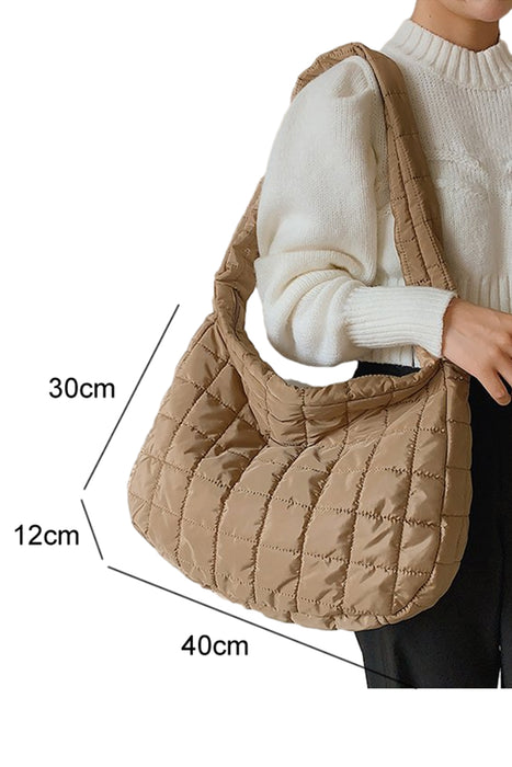 White Quilted Zipper Large Shoulder Bag