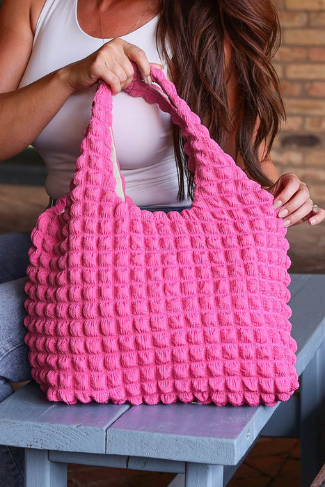 Rose Textured Pleated Bubble Shoulder Bag