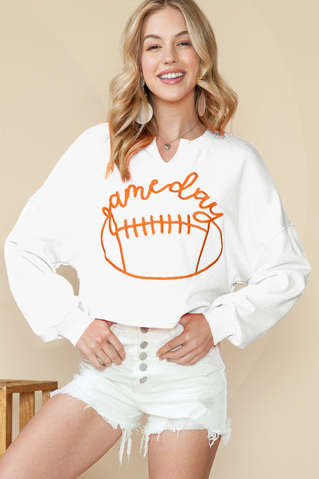 Orange Game Day Lettering Rugby Notched Neck Cropped Sweatshirt