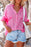 Pink Solid Color Turn-down Collar Chest Pocket Shirt